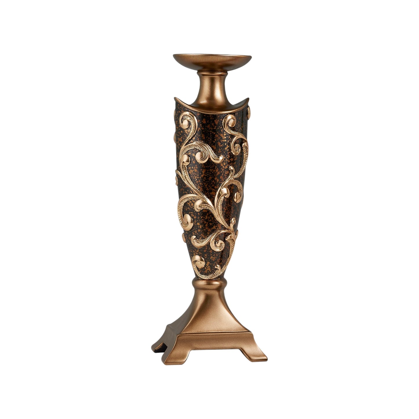 Set of Two Brown and Gold Polyresin Floral Centerpiece Pillar Candle Holders With Candle