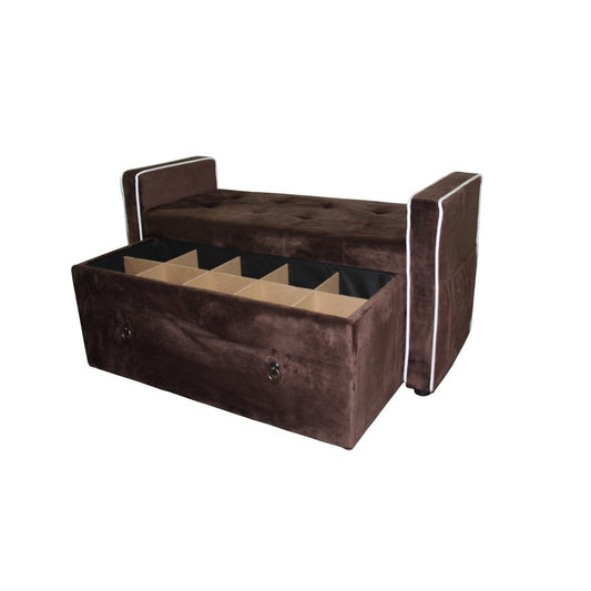 42" Brown Tufted Microsuede Upholstered Storage Bench With Drawers