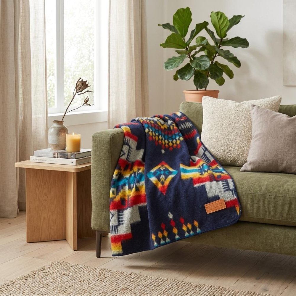 Navy Blue Woven Acrylic Reversable Queen Blanket