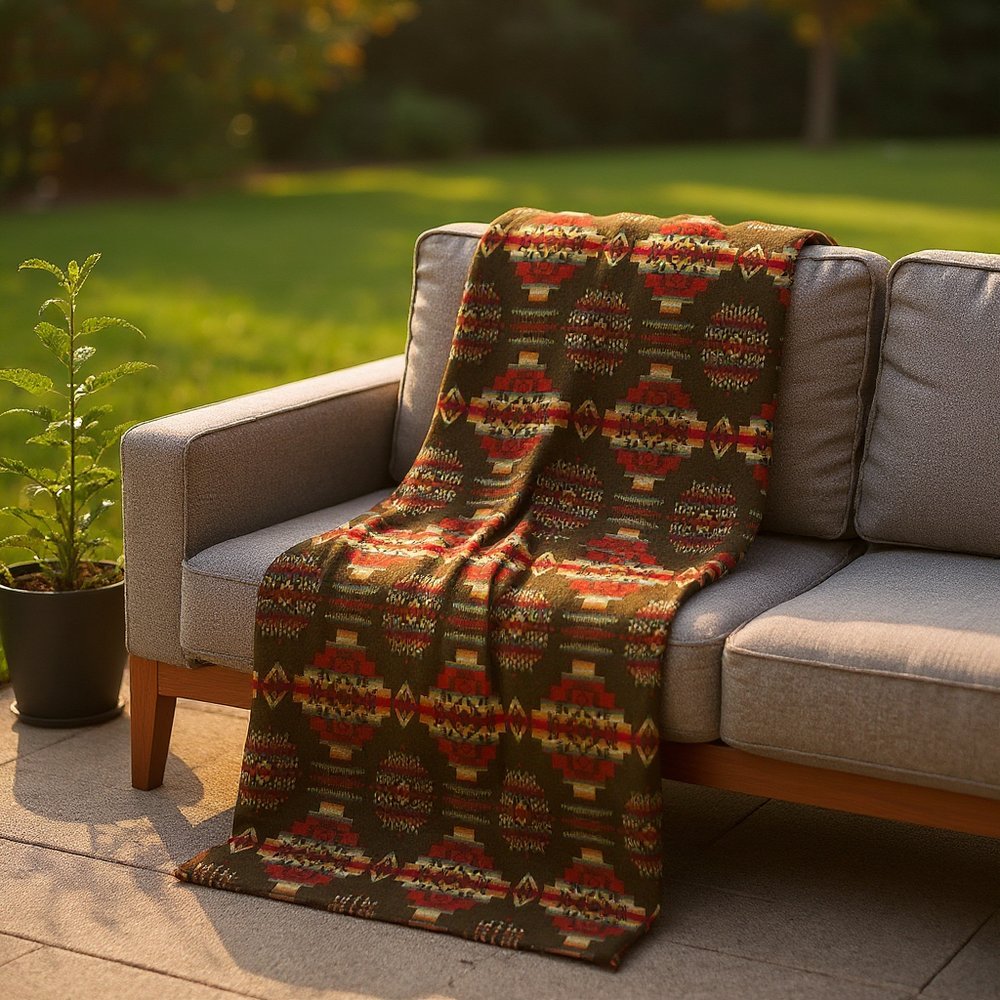 Olive Green Woven Acrylic Reversable Queen Blanket