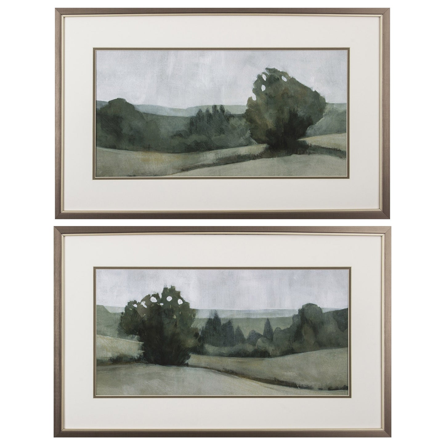 Set of Two Green Trees Framed Art