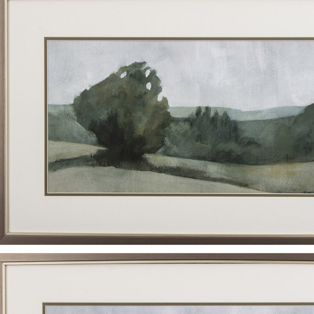 Set of Two Green Trees Framed Art