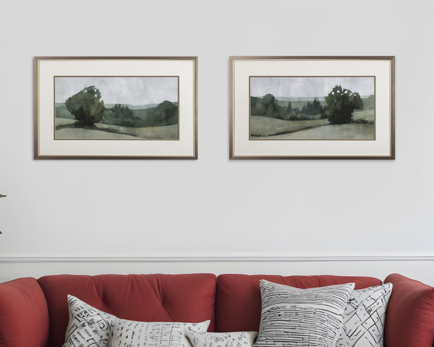 Set of Two Green Trees Framed Art