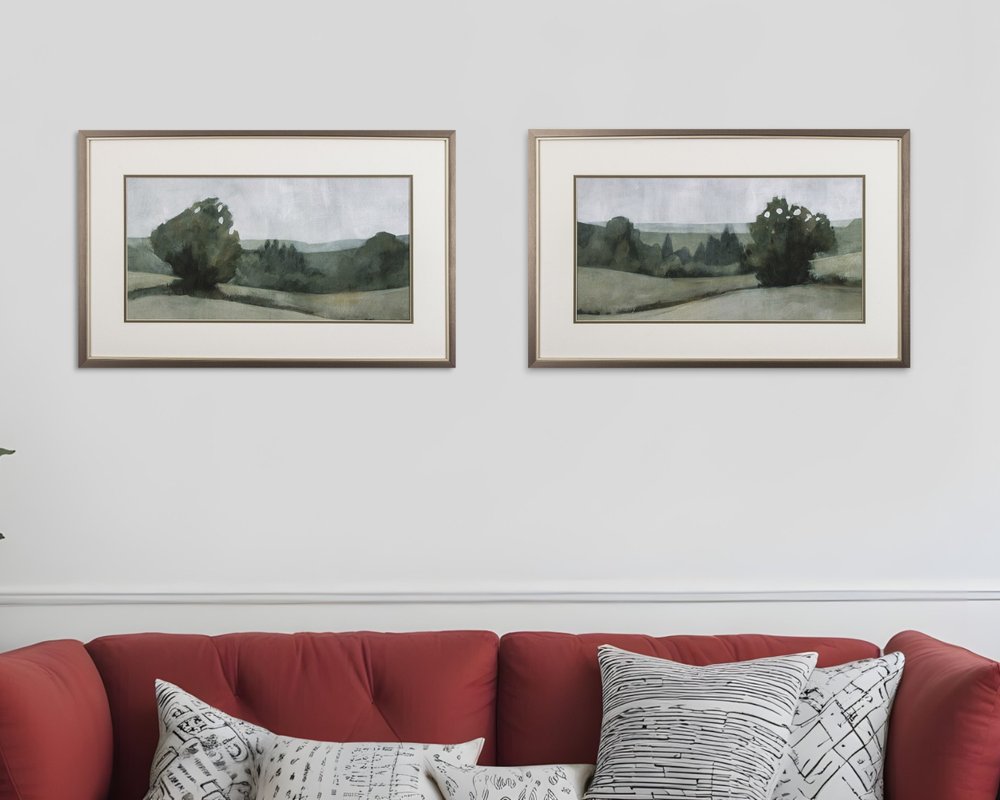 Set of Two Green Trees Framed Art