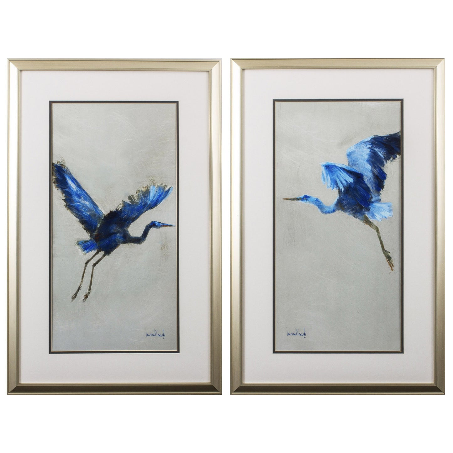 Set of Two Blue Heron Framed Art