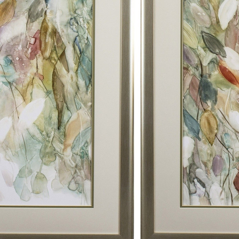 Set of Two Blue Leaves Framed Art
