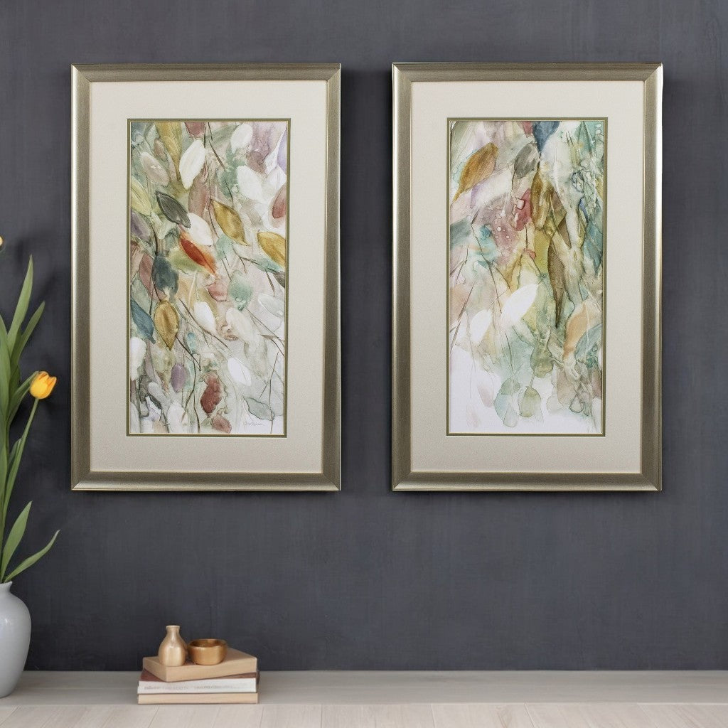 Set of Two Blue Leaves Framed Art