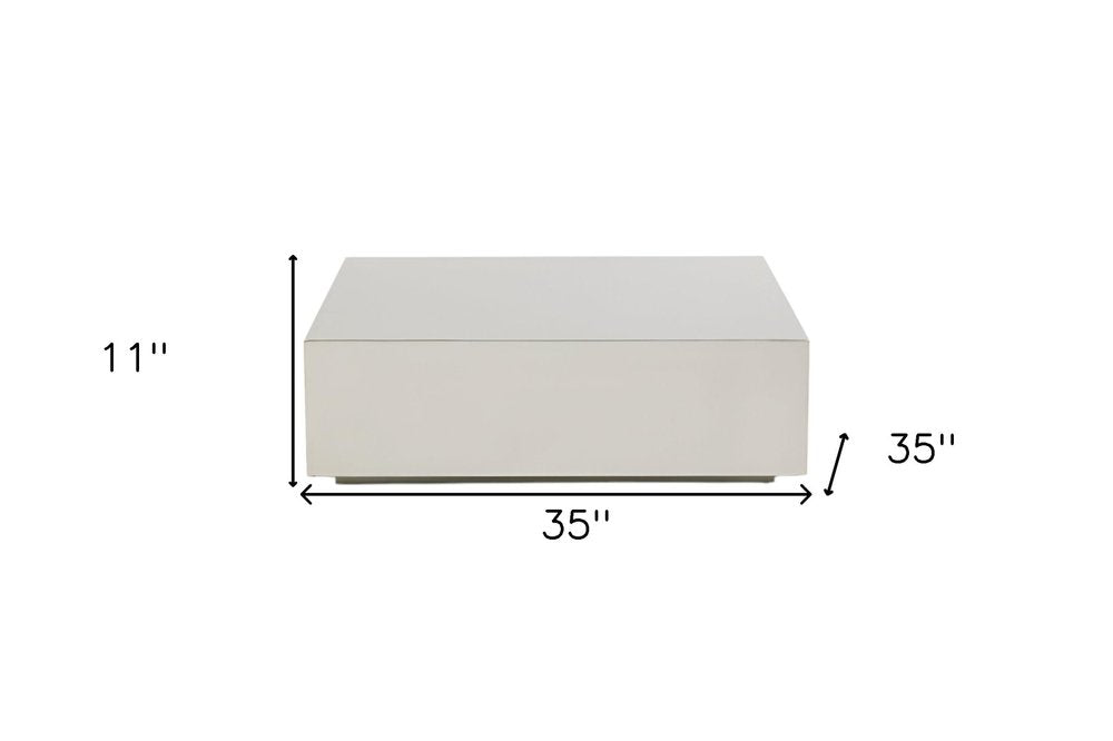 35" Silver Stainless Steel Square Solid Coffee Table