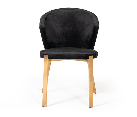 Set of Two Black and Champagne Upholstered Velvet Wing Back Dining Side Chairs