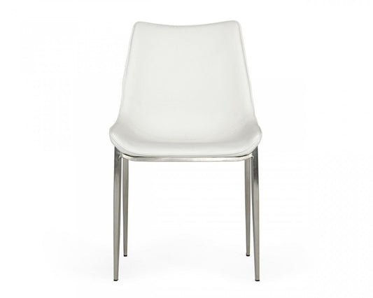 Set of Two White and Silver Upholstered Faux Leather Dining Side Chairs
