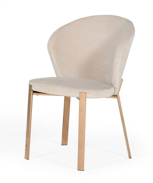 Set of Two Beige and Champagne Upholstered Velvet Wing Back Dining Side Chairs