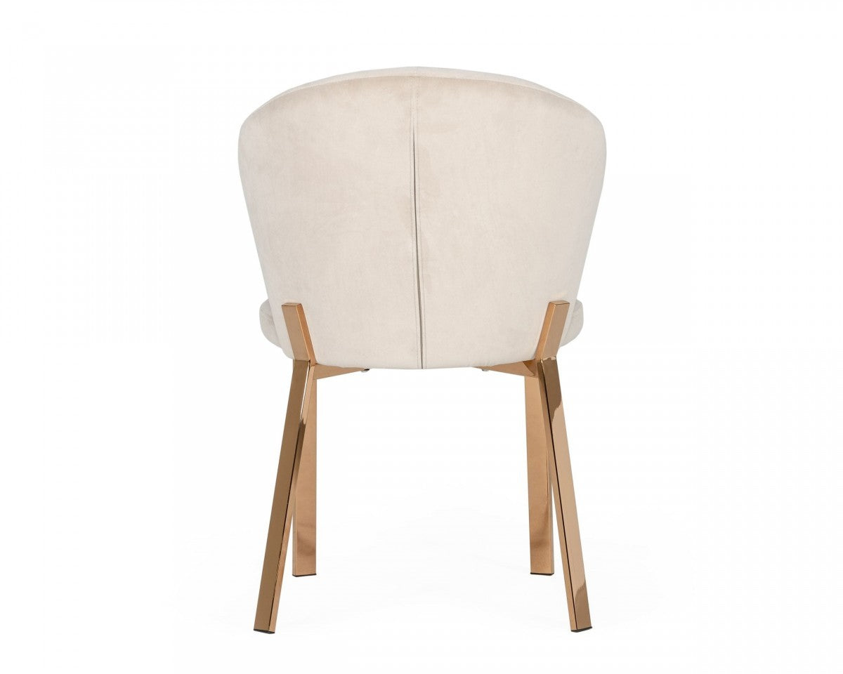 Set of Two Beige and Champagne Upholstered Velvet Wing Back Dining Side Chairs