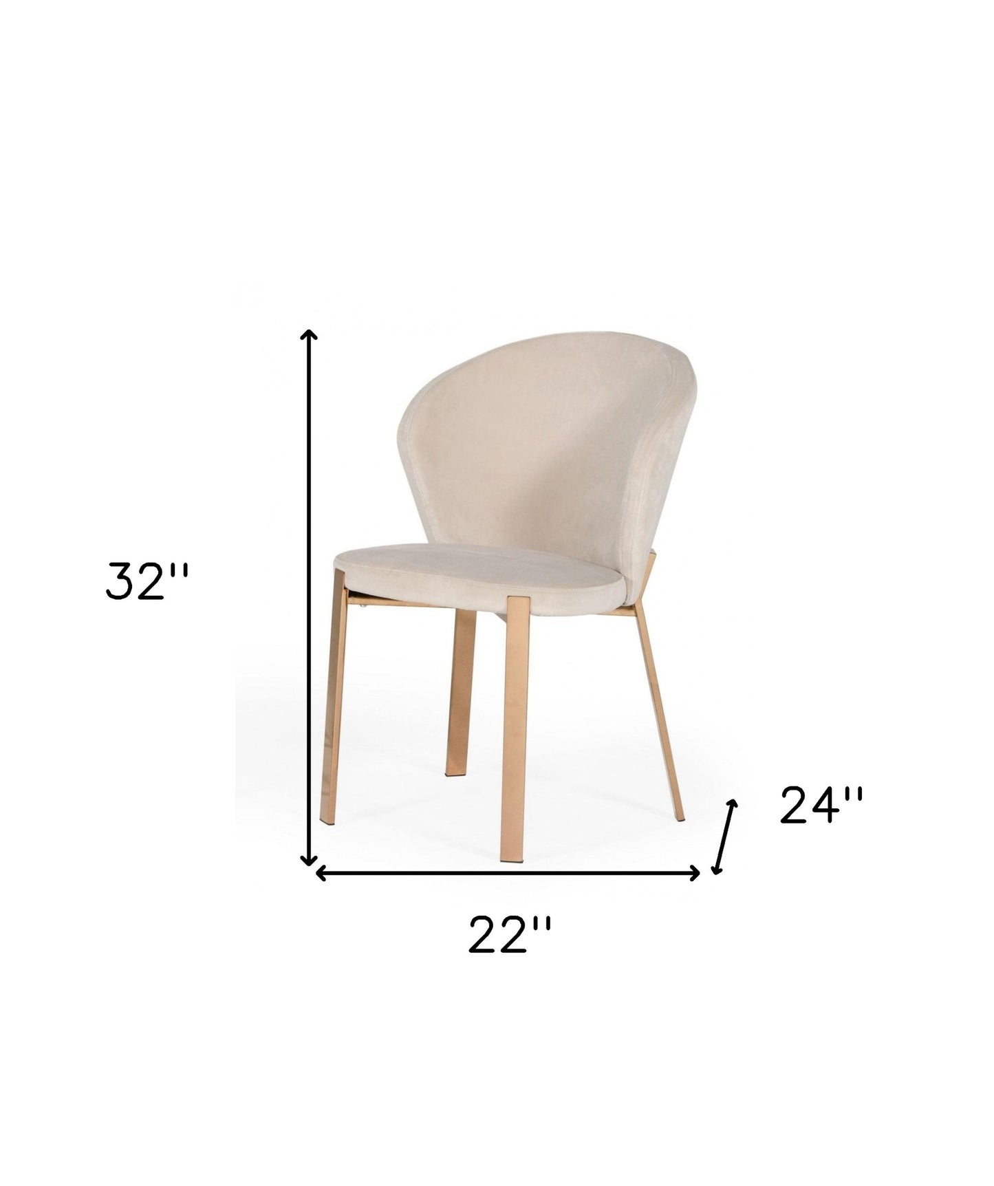 Set of Two Beige and Champagne Upholstered Velvet Wing Back Dining Side Chairs