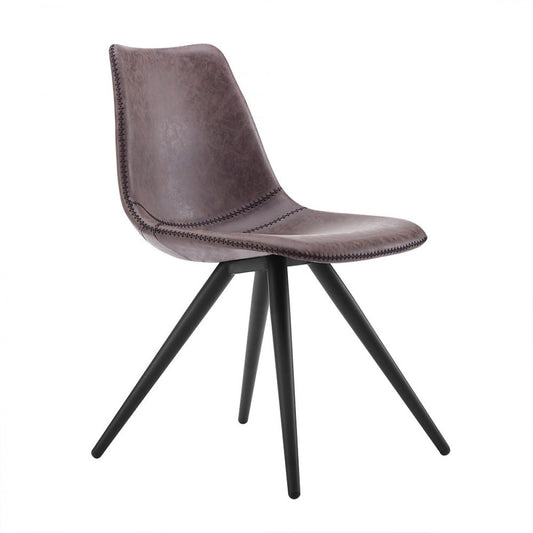 Set of Two Brown and Black Upholstered Faux Leather Dining Side Chairs