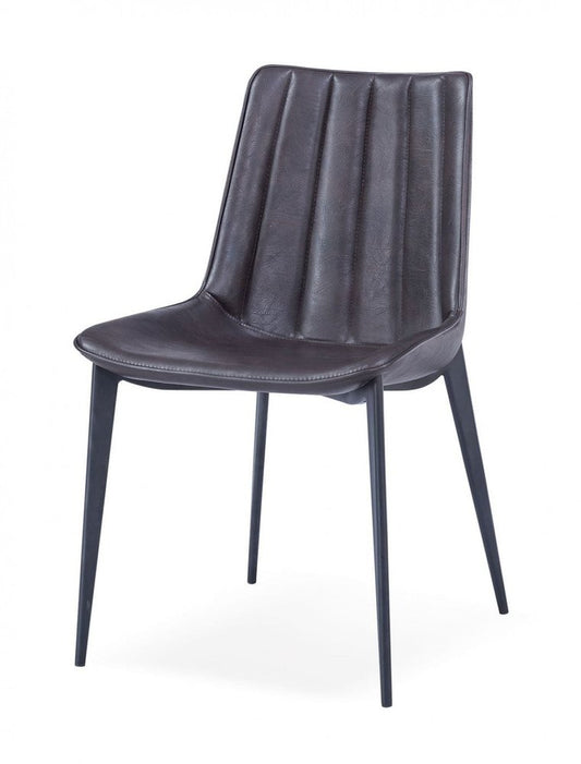 Set of Two Brown and Black Upholstered Faux Leather Dining Side Chairs
