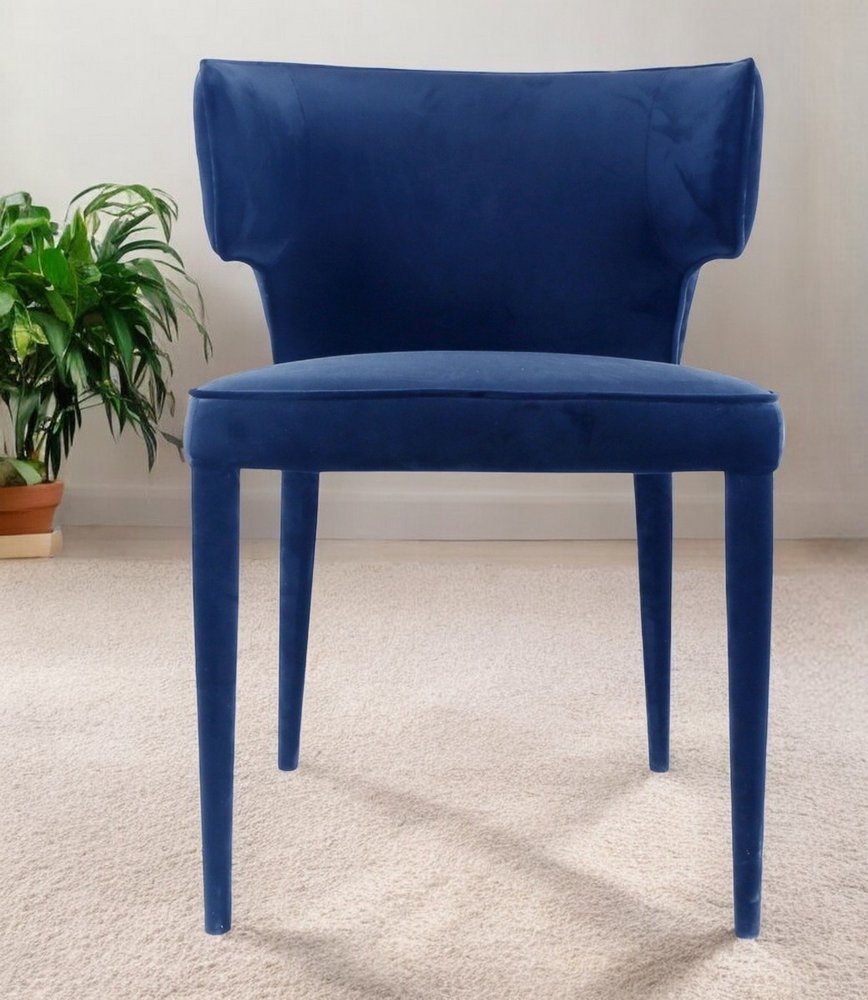 Blue Upholstered Velvet Wing Back Dining Arm Chair