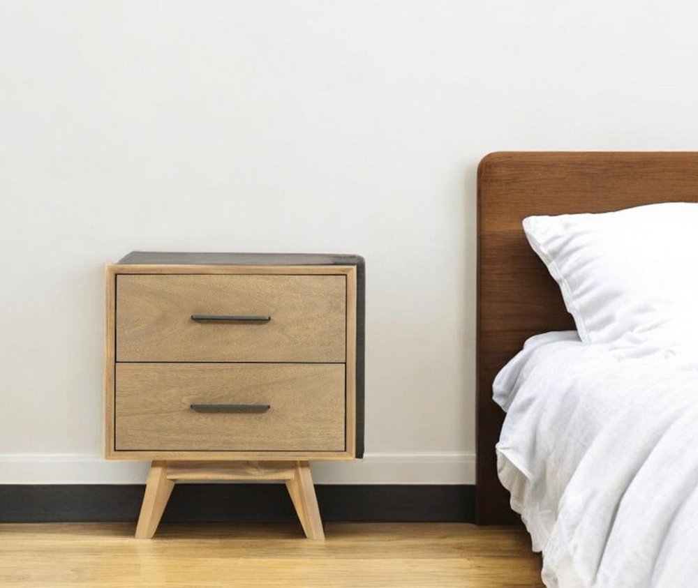 24" Solid Wood and Wood Two Drawer Nightstand