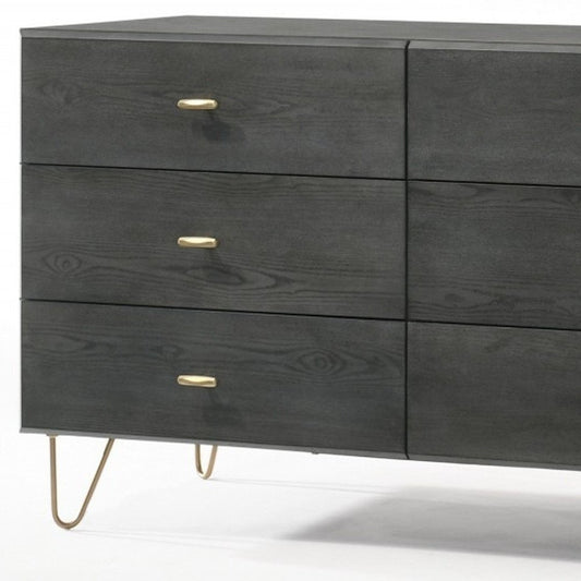 51" Gray Wood Six Drawer Double Dresser