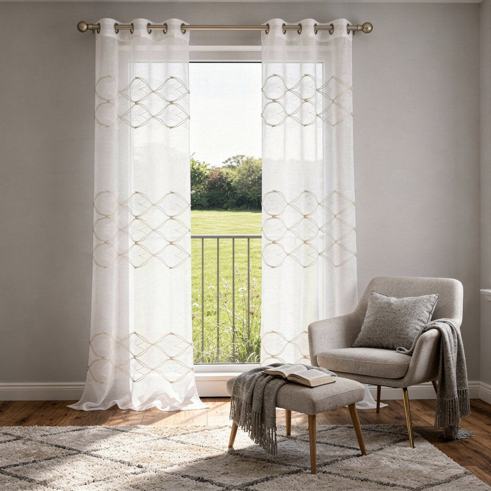 Set of Two 84" Gold Wave Embroidered Window Panels
