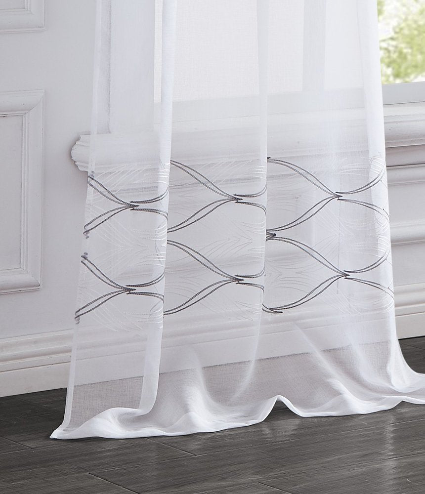 Set of Two 96" White Wave Embroidered Window Panels
