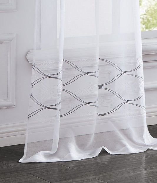 Set of Two 96" White Wave Embroidered Window Panels