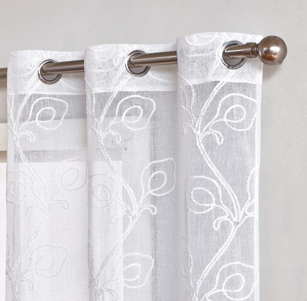 Set of Two 96" White Boho Embroidered Window Panels