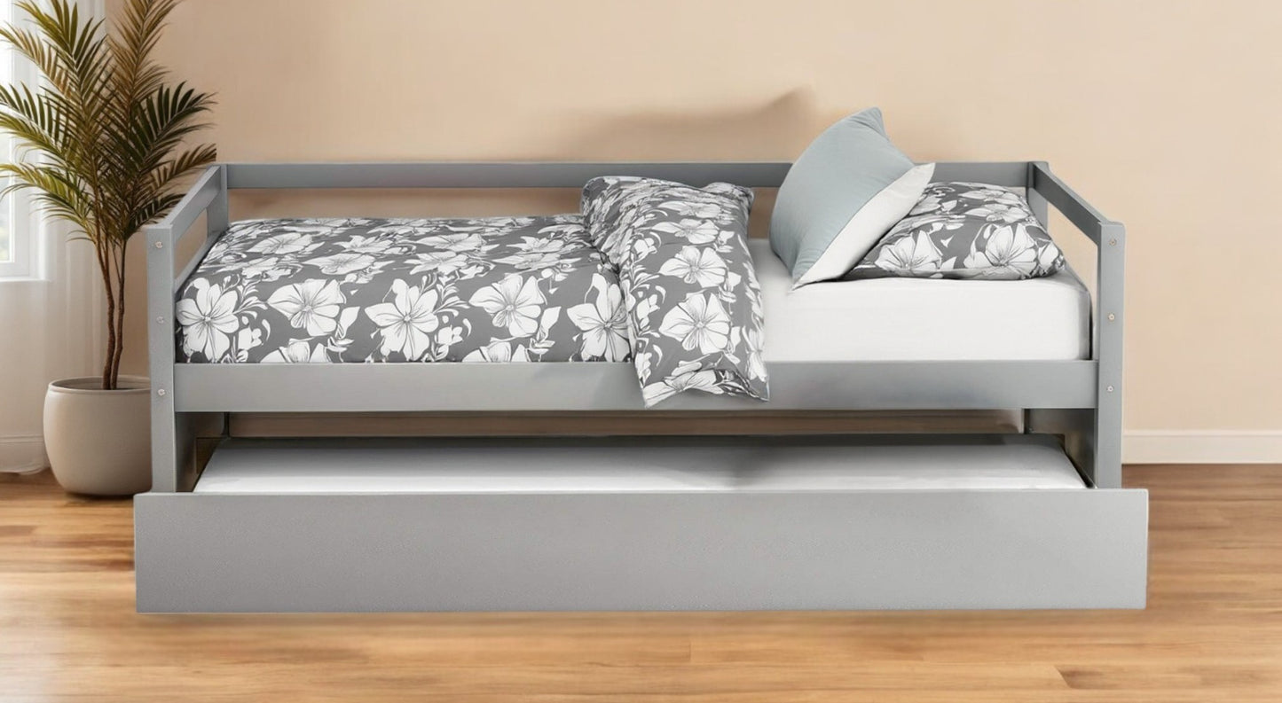 Gray Wood Twin Bed Frame with Trundle