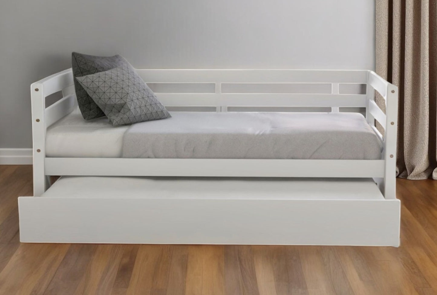 White Wood Twin Bed Frame with Trundle