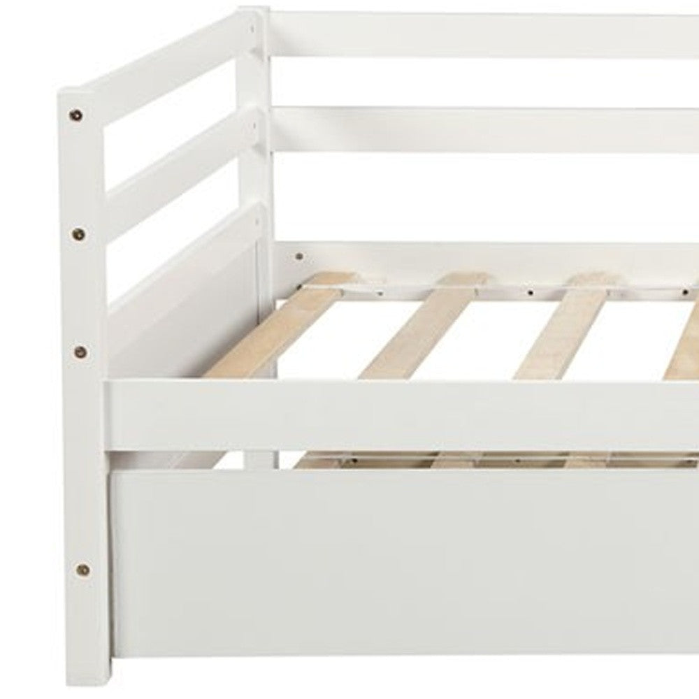 White Wood Twin Bed Frame with Trundle