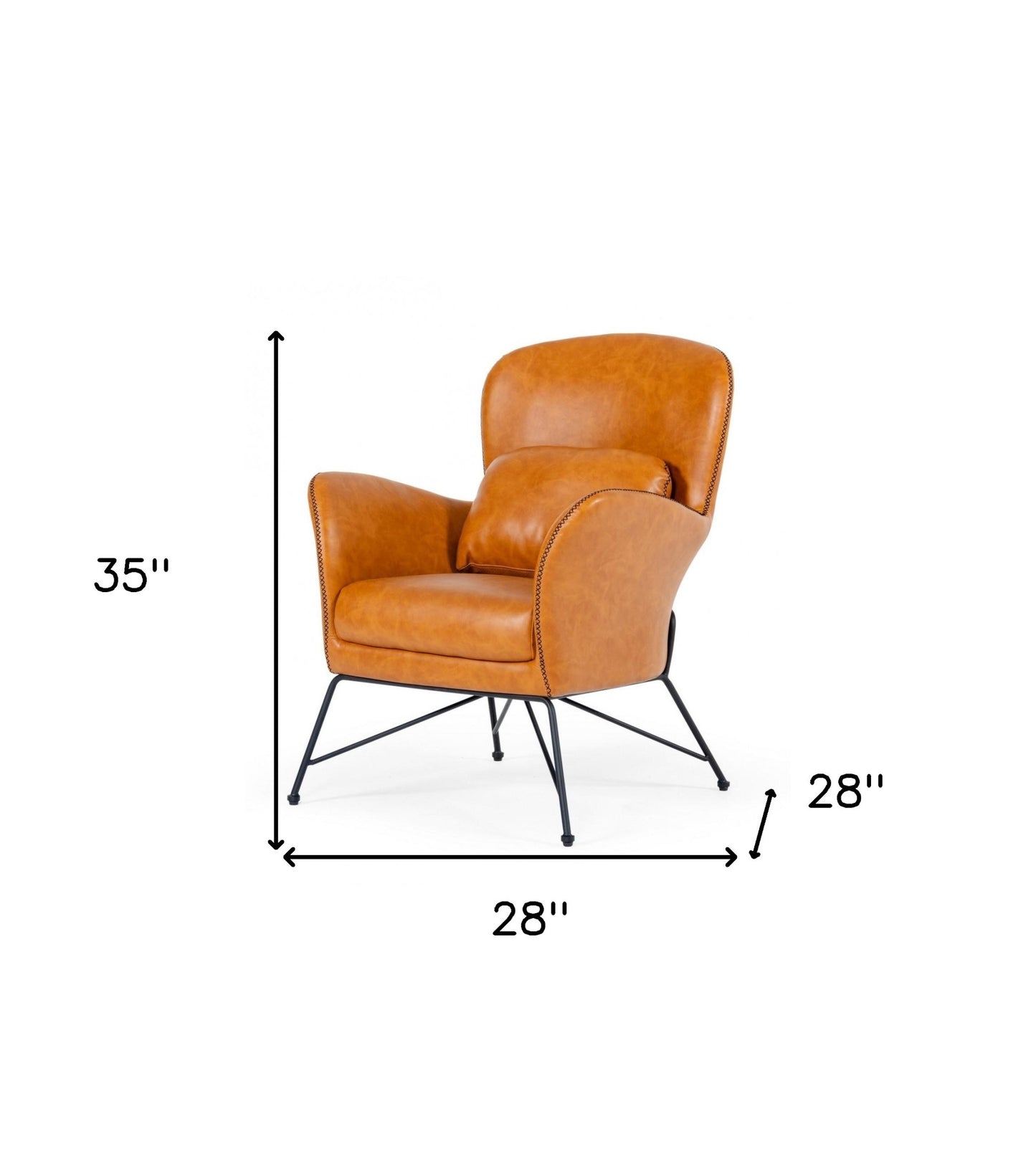 28" Brown And Black Faux Leather Arm Chair And Toss Pillow