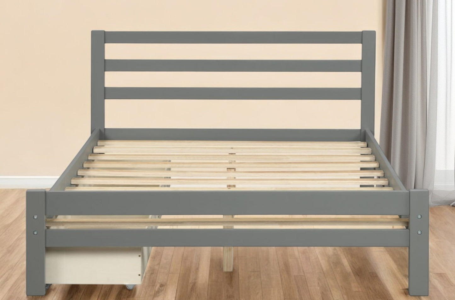 Gray Wood Full With Two Drawers Bed Frame