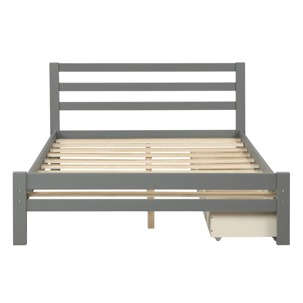 Gray Wood Full With Two Drawers Bed Frame