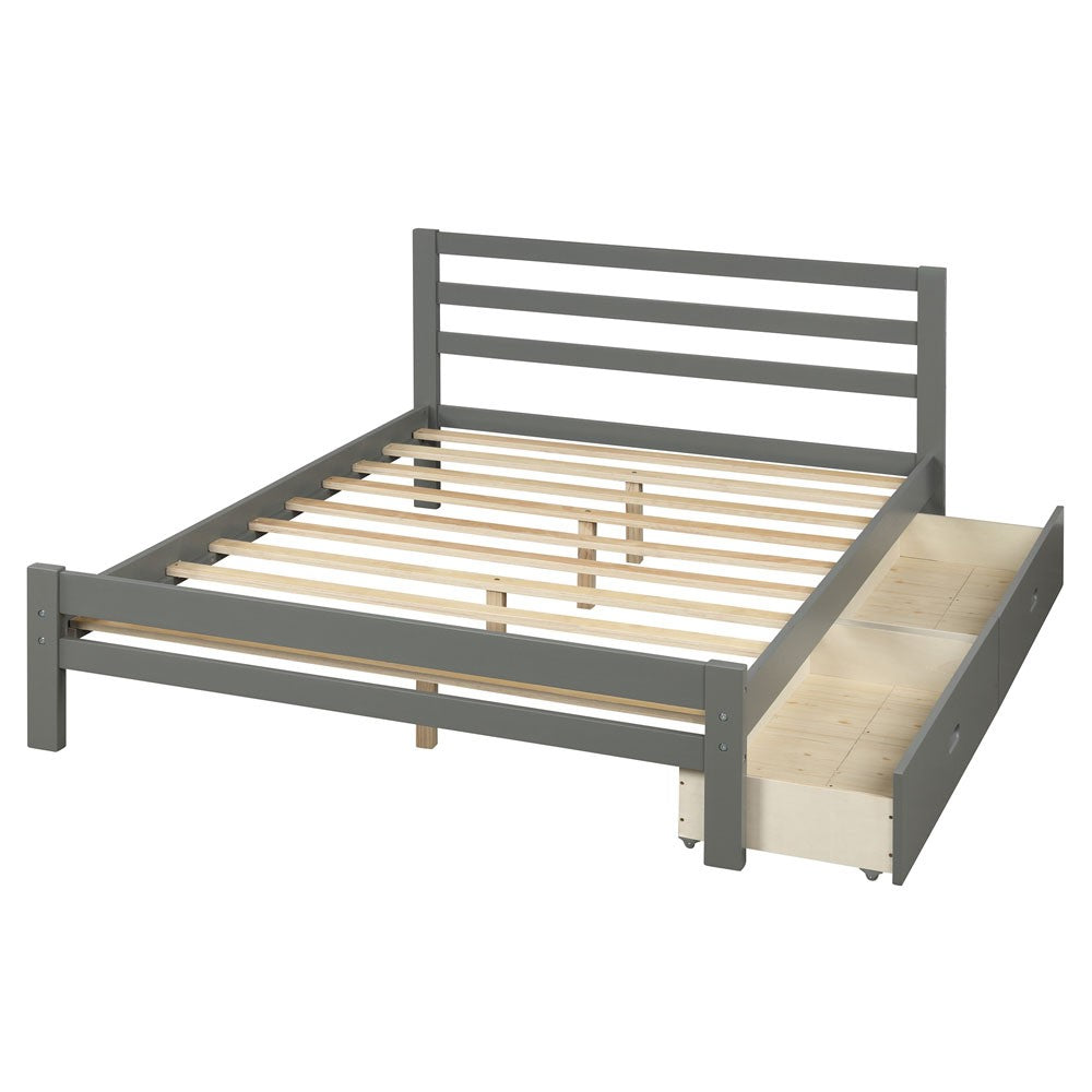 Gray Wood Full With Two Drawers Bed Frame