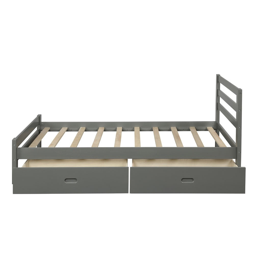 Gray Wood Full With Two Drawers Bed Frame