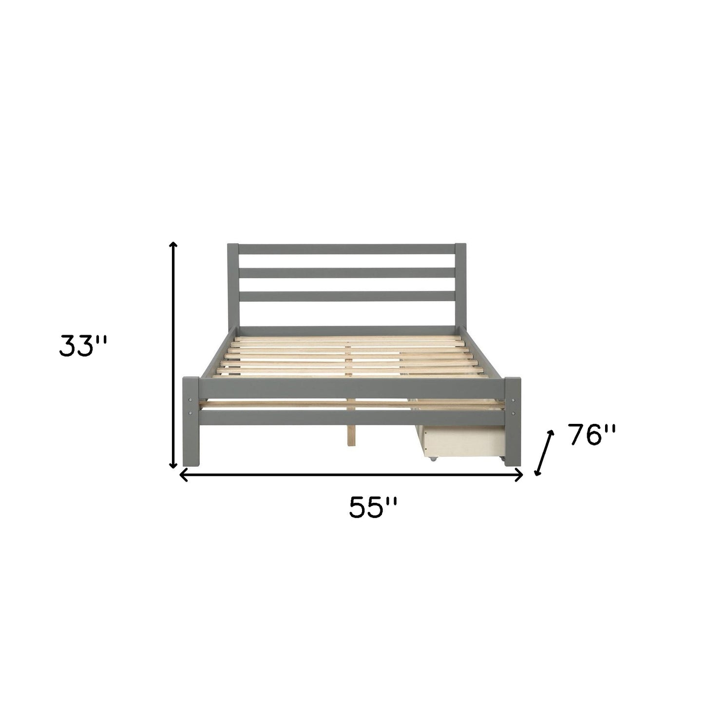 Gray Wood Full With Two Drawers Bed Frame