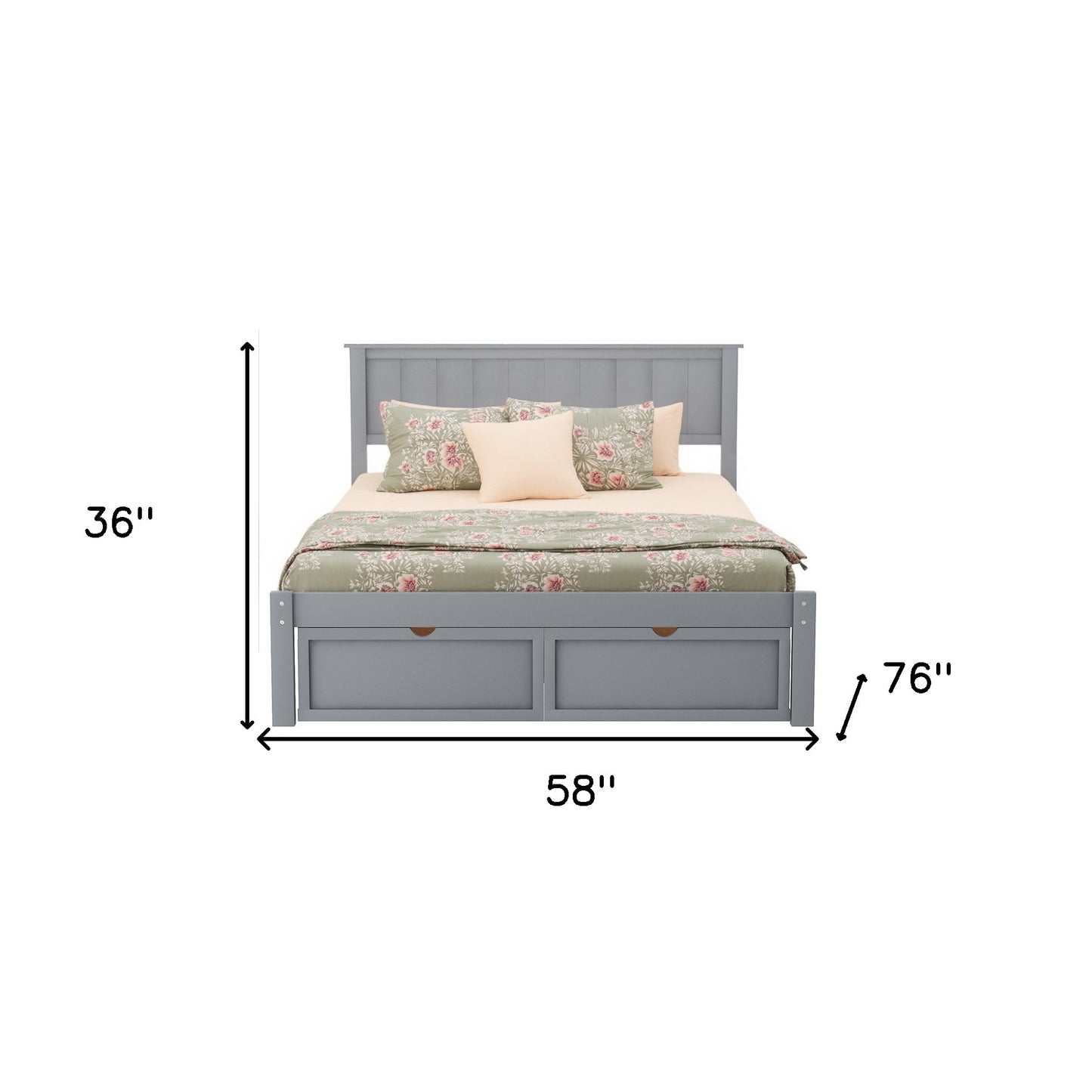 Gray Ribbed Texture Wood Full Bed Frame With Two Drawers
