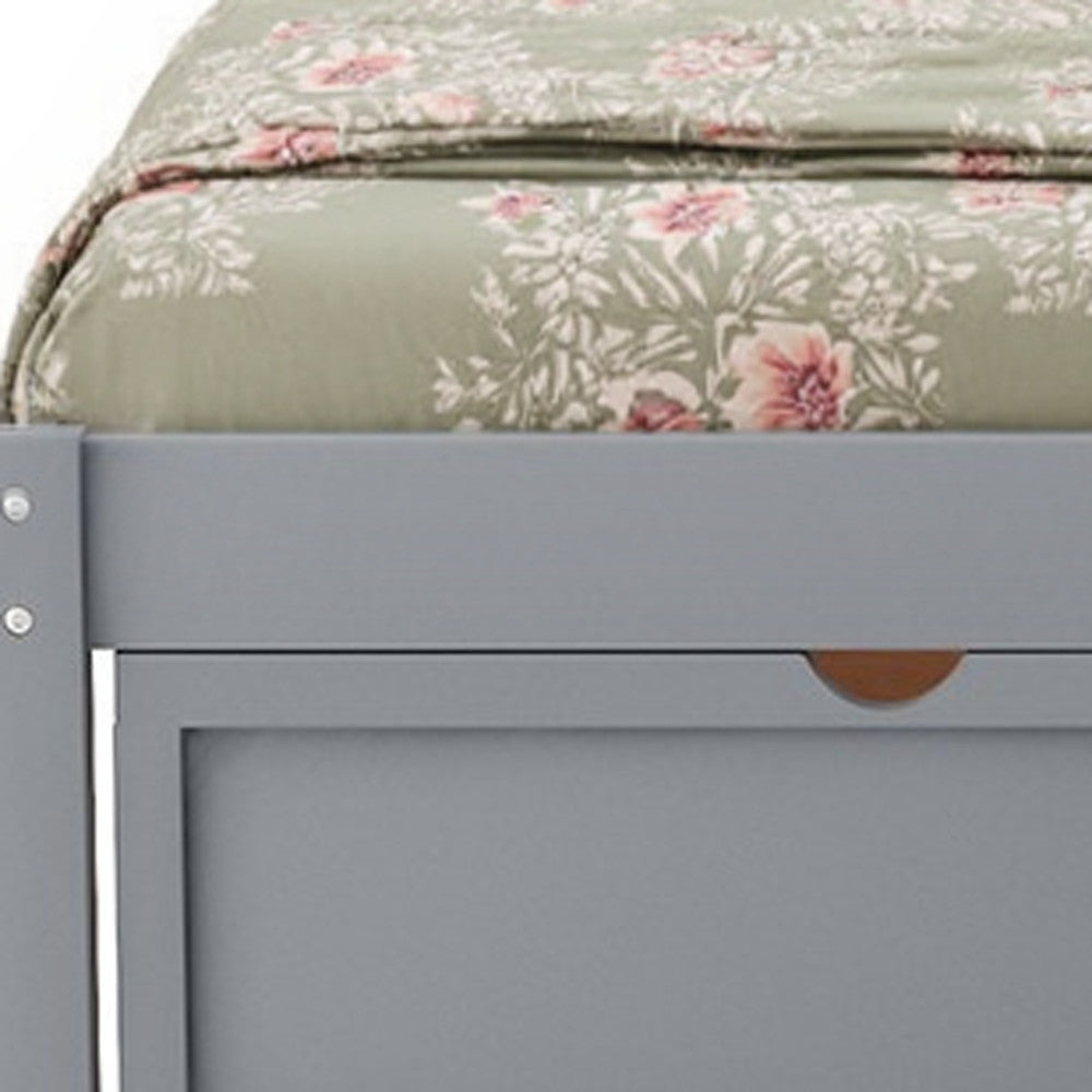 Gray Ribbed Texture Wood Full Bed Frame With Two Drawers
