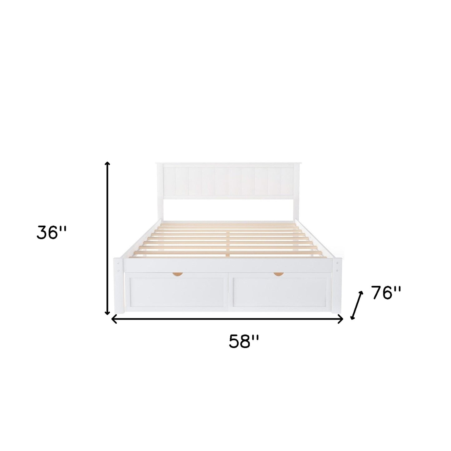 White Ribbed Texture Wood Full With Two Drawers Bed Frame