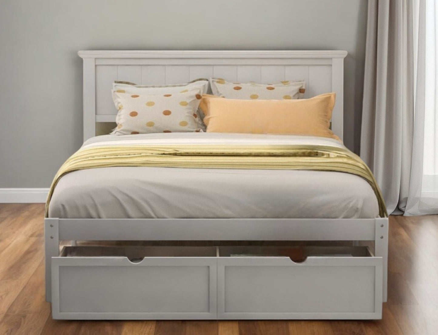 White Ribbed Texture Wood Full With Two Drawers Bed Frame
