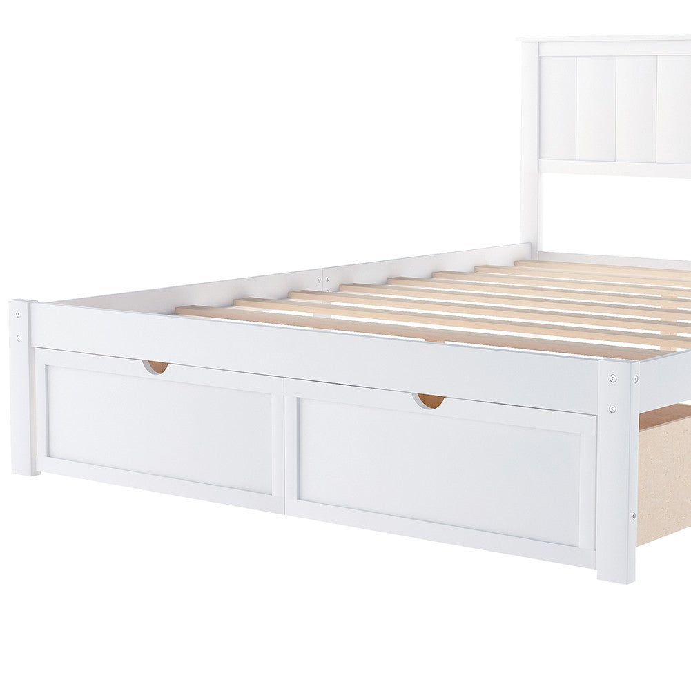 White Ribbed Texture Wood Full With Two Drawers Bed Frame