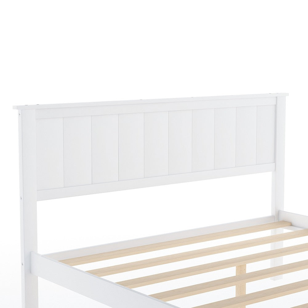 White Ribbed Texture Wood Full With Two Drawers Bed Frame