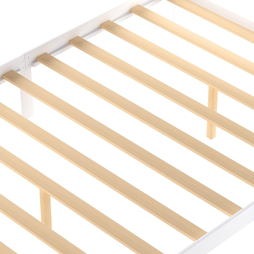 White Ribbed Texture Wood Full With Two Drawers Bed Frame