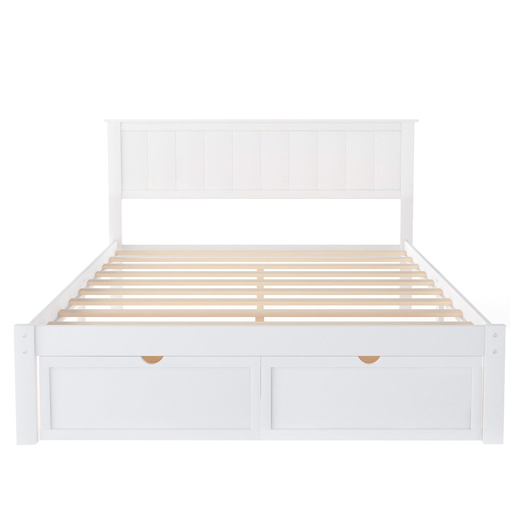 White Ribbed Texture Wood Full With Two Drawers Bed Frame