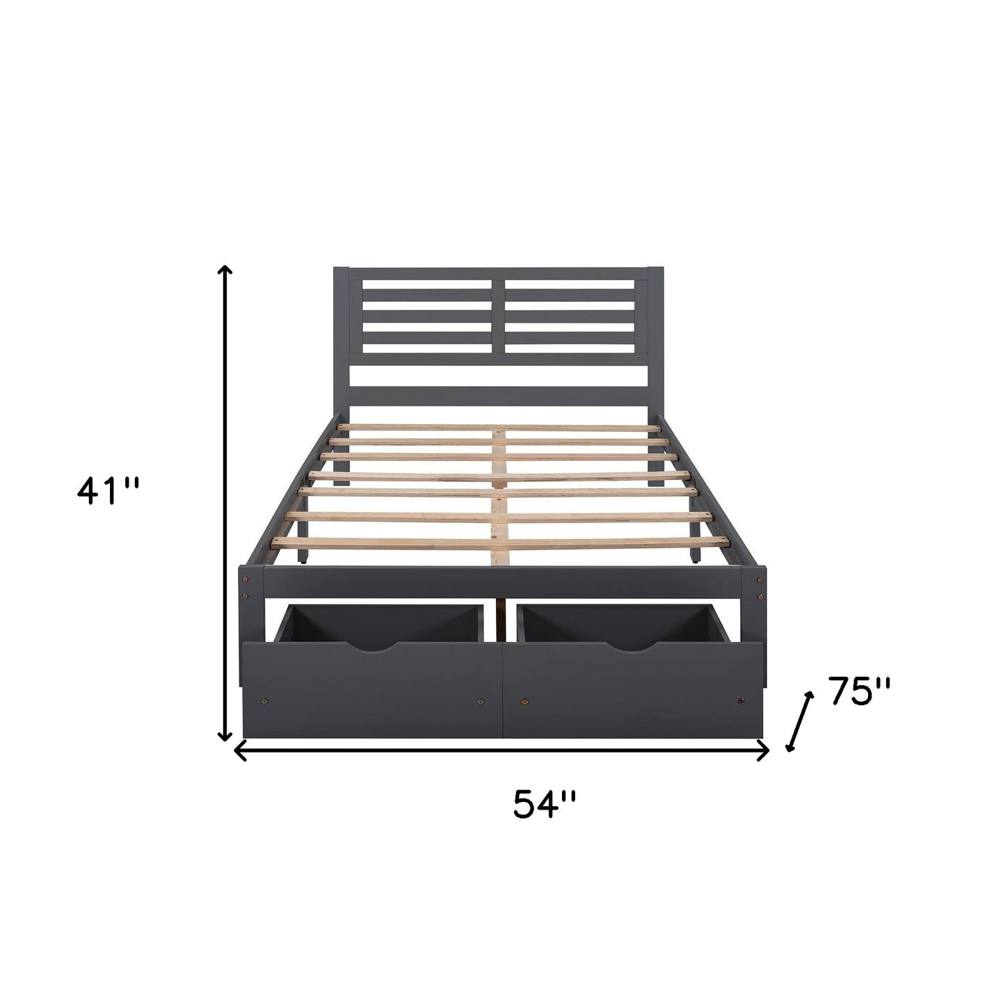 Gray Wood Full With Two Drawers Bed Frame