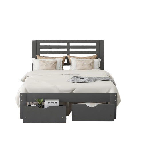 Gray Wood Full With Two Drawers Bed Frame