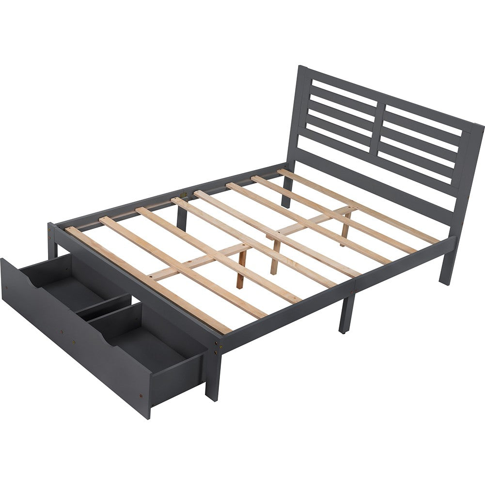 Gray Wood Full With Two Drawers Bed Frame