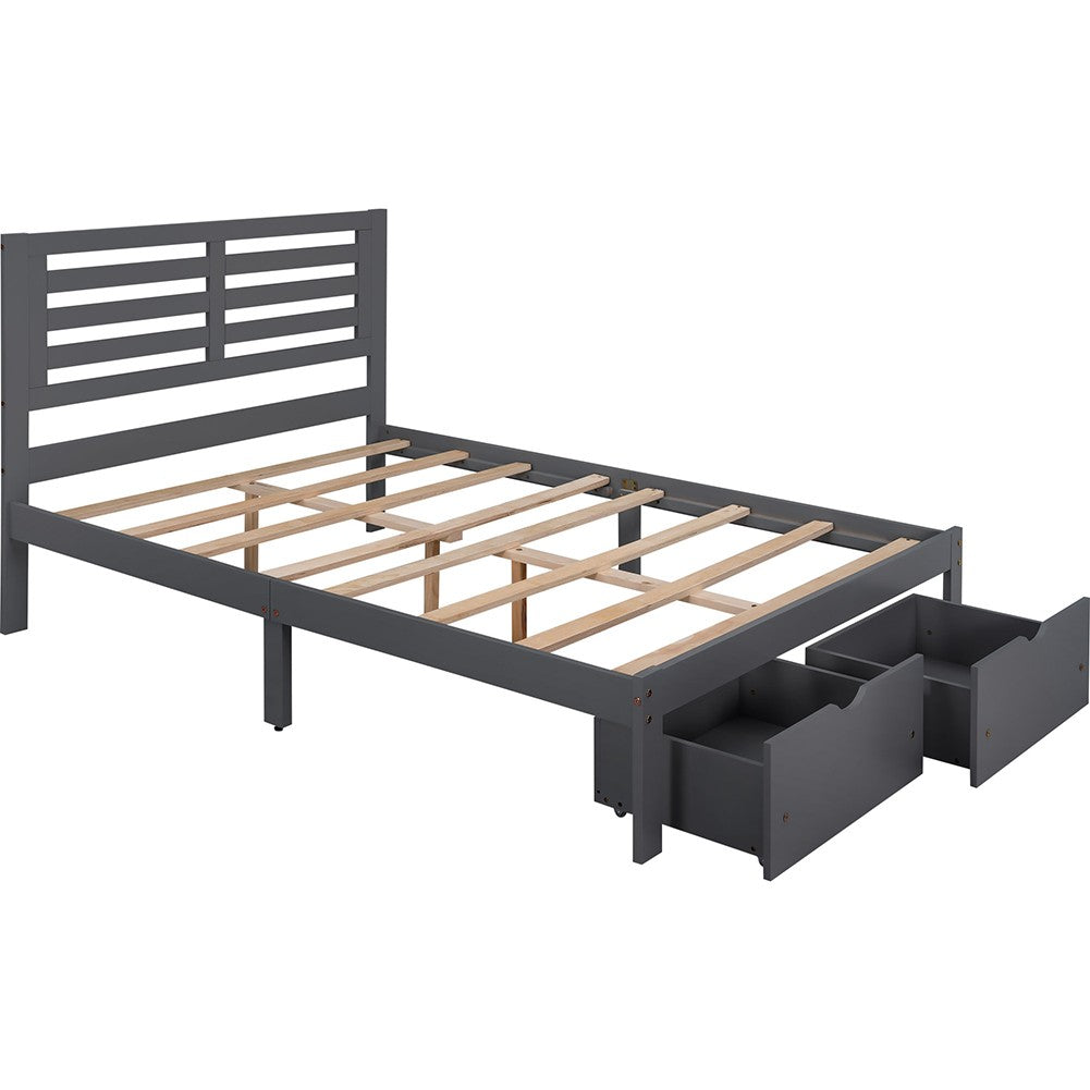 Gray Wood Full With Two Drawers Bed Frame