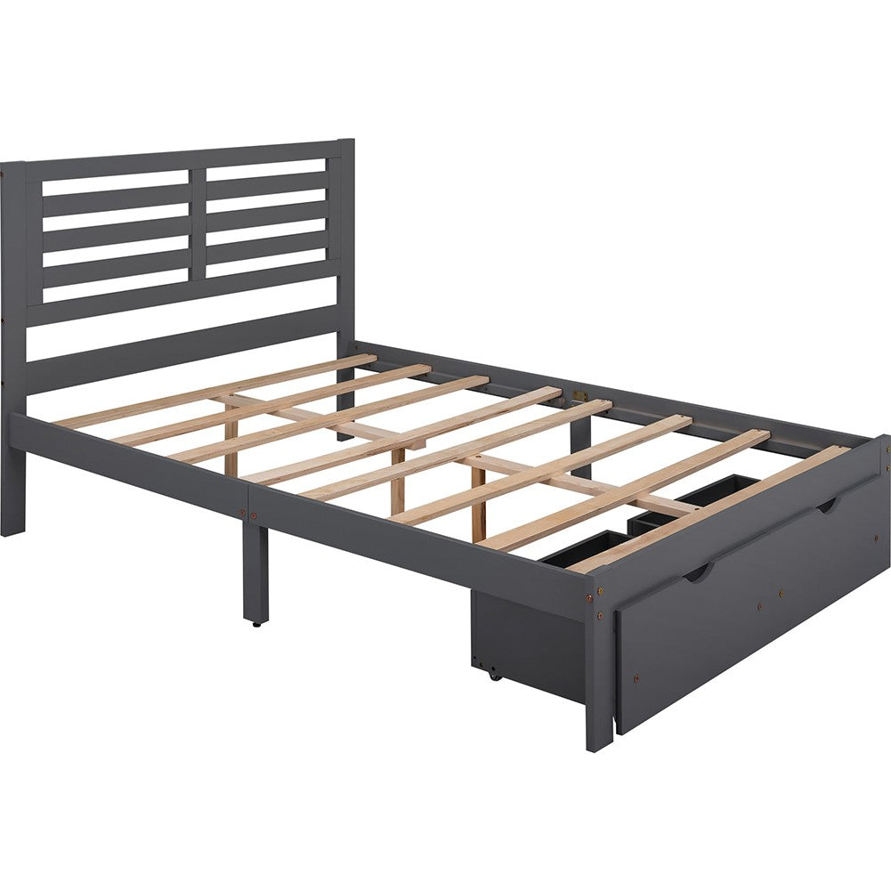 Gray Wood Full With Two Drawers Bed Frame