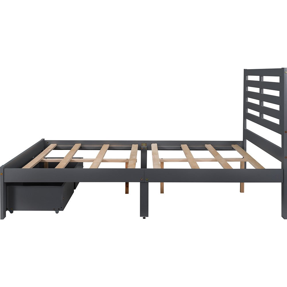 Gray Wood Full With Two Drawers Bed Frame