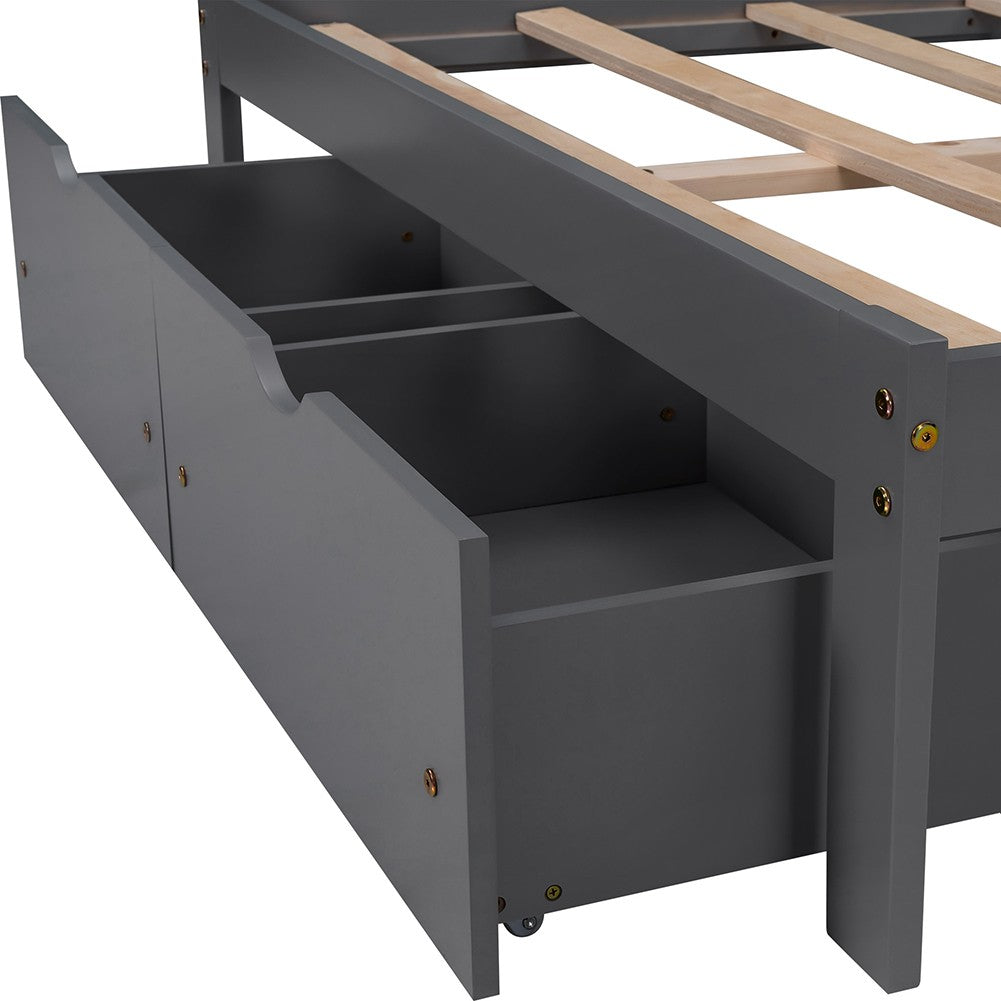 Gray Wood Full With Two Drawers Bed Frame